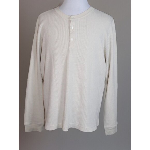 Theory Men's Mattis Studio Waffle knit L/S T shirt 3-button Crew Ivory Cream 2XL - Picture 1 of 6